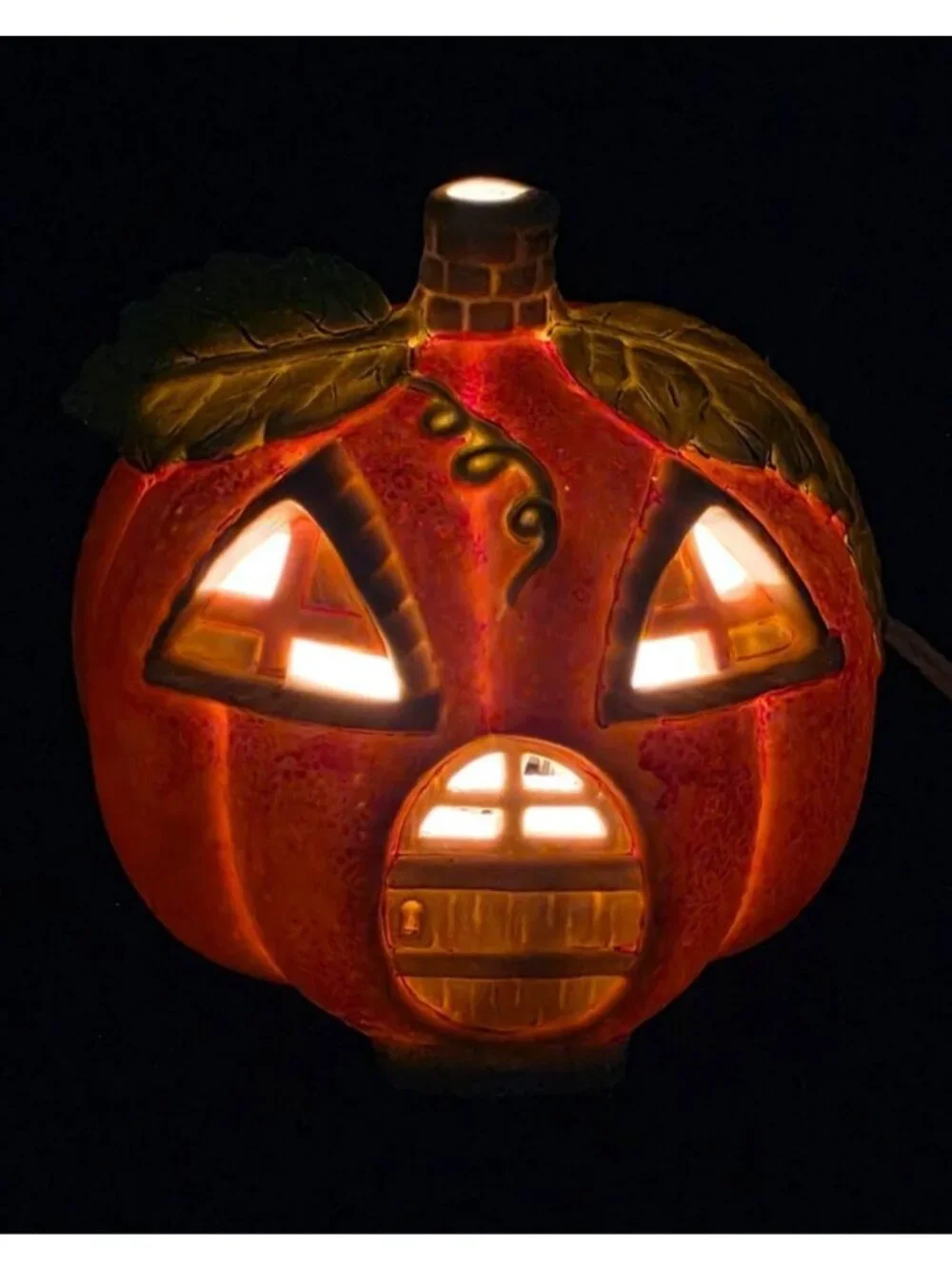 Vintage Brinn's Light-Up Spooky Pumpkin Jack-O-Lantern House Halloween Decor
